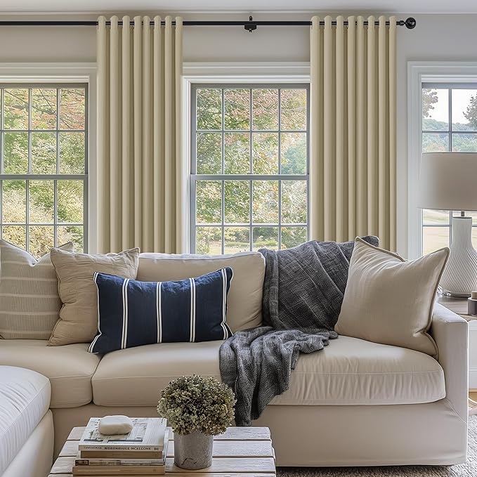 ChrisDowa 100% Blackout Tan Solid Curtains 90 Inches Long 2 Panels for Bedroom Living Room,Farmhouse Room Darkening Thermal Insulated Soundproof Grommet Top Window Treatment Drapes,52x90