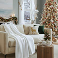 Cloud Scape Linen 100% Cotton Throw Blanket 50x70 White, Luxury All-Season Warmth, Ultra Soft, Oversized Herringbone Gauze Blanket for Winter, Bed, Couch & Sofa Decor, Best Gift Idea