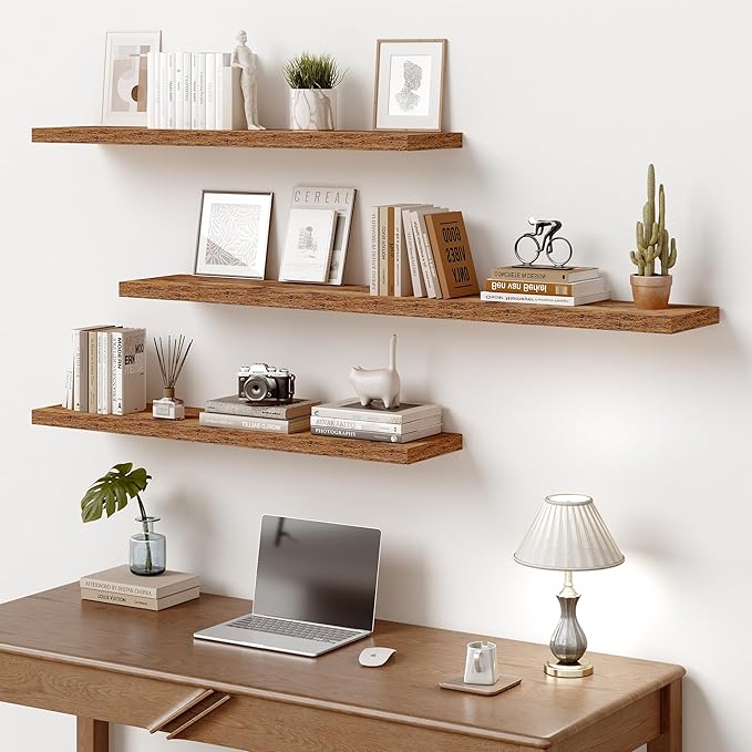 Vivelove 10 Inch Deep Floating Shelves 48 inch Long, 47.2 x 10 Wide Wall Shelves with Invisible Brackets, for Bedroom Bathroom Living Room Kitchen Office, Farmhouse Home Decor, Set of 2, Rustic Brown