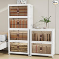 Storage Bins with 2 Lids and Wheels, 990QT-165QT*6Tier Collapsible Bathroom Storage Cabinet with Clear Doors, Plastic Stackable Closet Organizers and Containers White