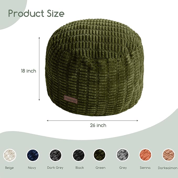 HIGOGOGO Pouf Ottoman Stuffed Round Modern Foam Filled Foot Rest Poufs for Living Room Chair Decorative 26 X 18 Inches Boho Relax Stool for Wedding Christmas Party, Green