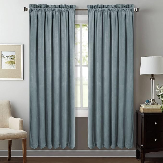 StangH Light Blue Velvet Curtains - Room Darkening Living Room Curtains Noise Reducing Window Panels for Nursery Study, Privacy Protect French Door Drapes, W52 x L72, 2 Panels