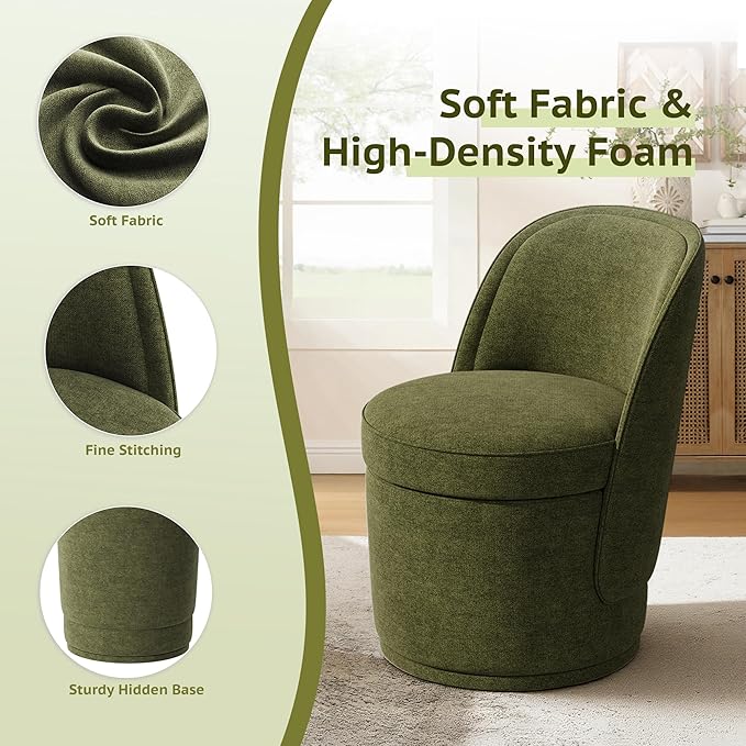 Swivel Accent Chair Set of 2, 360° Swivel Round Chair with Hidden Storage, Vanity Chairs, Modern Small Barrel Armchair for Living Room/Bedroom, Green