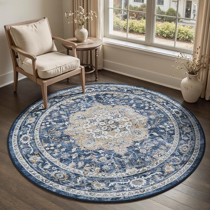 PADOOR 6FT Round Rug,Rugs for Living Room,Soft Blue Circle Rug,Machine Washable Rugs for Bedroom,Non Slip Carpet,Rug for Dining Room Living Room Bedside Office