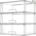 Vtopmart 3 Pack Large Stackable Storage Drawers,Easily Assemble Clear Acrylic Bathroom Closet Undersink Organizers,Plastic Storage Bins for Cabinet,Kitchen Pantry,Medicine Organization