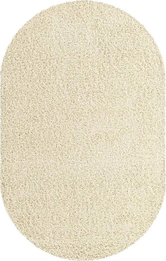 Unique Loom Solid Shag Collection Area Rug (5' 1" x 8' Oval, Pure Ivory)