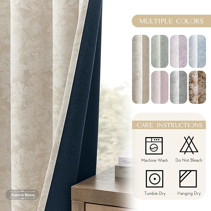 Beauoop Beige Floral Jacquard Blackout Curtains 84 Inches Long 2 Panels for Bedroom Living Room Flower Chenille Room Darkening Thermal Insulated Soundproof Grommet Window Treatments Drapes 52x84x2