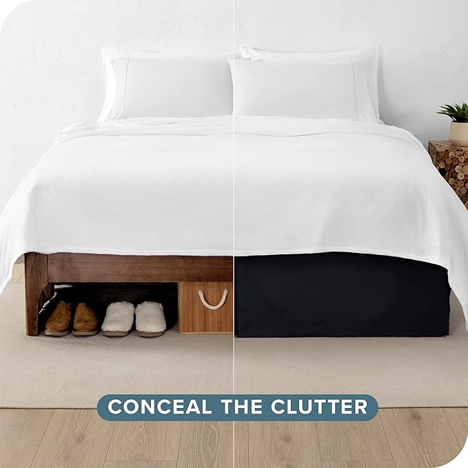 Bare Home California King Bed Skirt - 15-Inch Tailored Drop Easy Fit - Bed Skirt for Cal King Beds - Center & Corner Pleats (Cal King, Black)