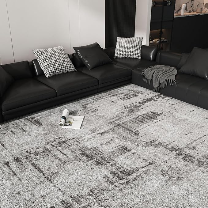 Machine Washable Area Rugs 8x10, Large Modern Abstract Rugs for Living Room Grey Indoor Floor Non-Shedding Carpets for Bedroom Dining Farmhouse Home Office | Grey