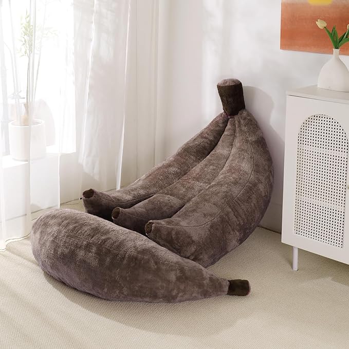 Banana Bean Bag Chair with Ottoman, Floor Sofa Bed with Footrest, Comfy Convertible Lounger for Teens & Adults, Plush Couch for Bedroom, Living Room or Dorm, M-Coffee