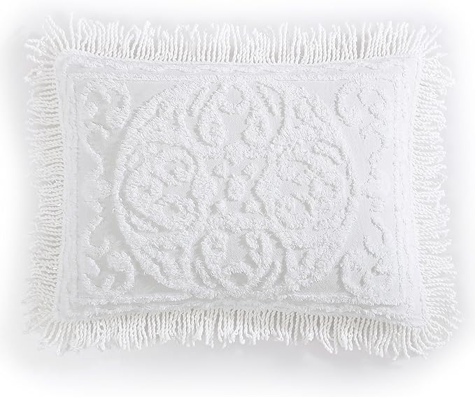 Beatrice Home Fashions Medallion Chenille Bedspread, Standard Sham, White