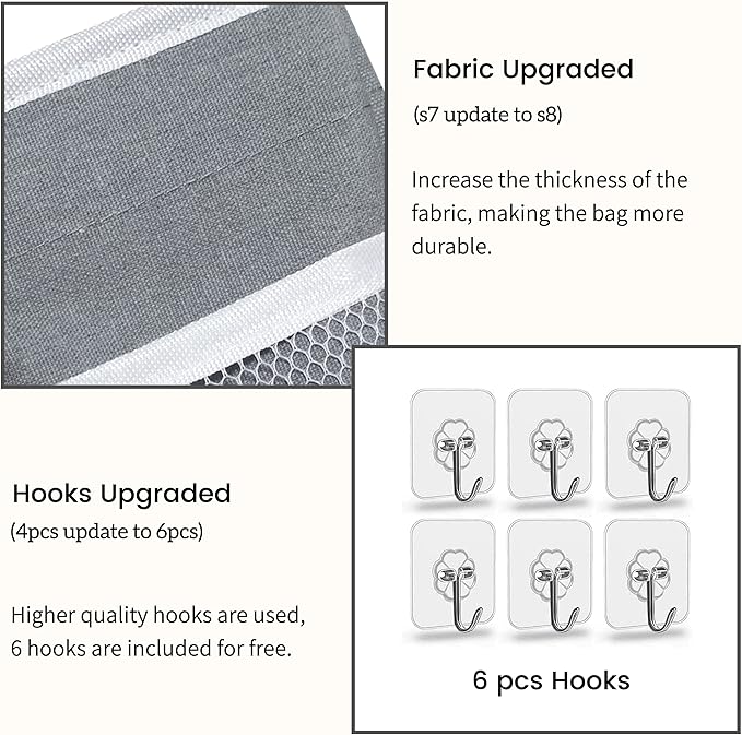 Kanrichu 3pcs Middle Wall Hanging Organizer Bag, Linen Fabric Door Hanging Storage Basket with Pockets, Waterproof Bin for Kitchen, Bedroom, Office, RV Camper (Gray)