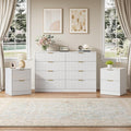 8 Drawer Dresser & Nightstand Set 3-Piece, 55” Wide Fluted Dresser and Night Stand Set of 2 with Metal Handle, Modern Wood Chest of Drawers Storage Dressers Set for Bedroom, White