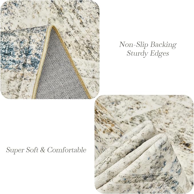 6x9 Area Rug for Living Room Washable 6x9 Non-Slip Modern Rugs for Bedroom Dinning Room Ultra-Thin Indoor Blue Ivory