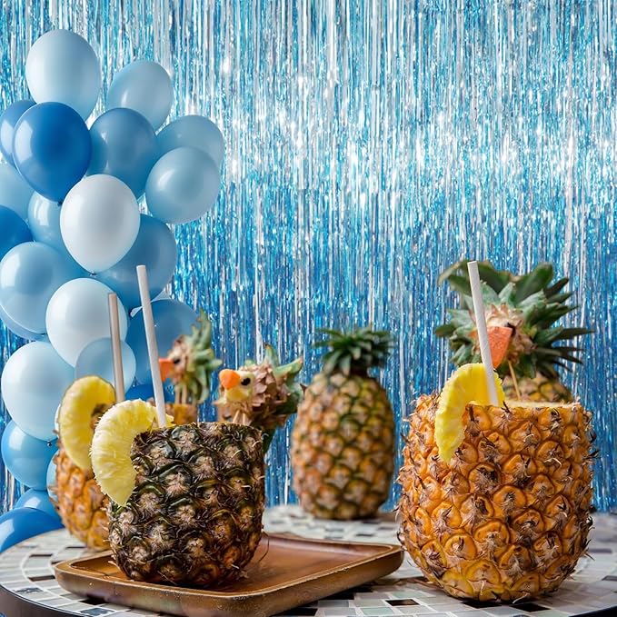 GOER 3.2 ft x 8.2 ft Metallic Tinsel Foil Fringe Curtains Party Photo Backdrop Party Streamers for Birthday,Graduation,New Year Eve Decorations Wedding Decor (Light Blue,5 pcs)
