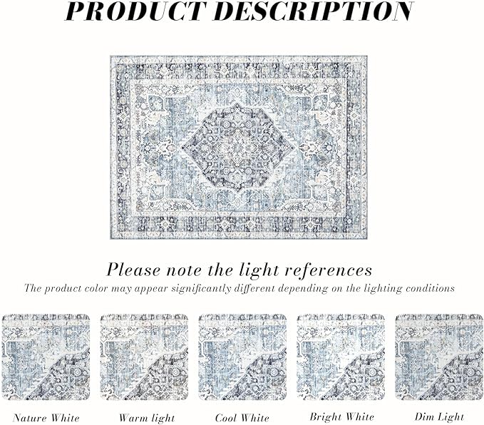 Runner Rug 2×8, Vintage Boho Rug,Ultra-Soft Low Pile, Washable, Non Slip,Stain Resistant Printed Carpet for Hallway Kitchen Living Room Bedrooms Playroom Office, Light Blue