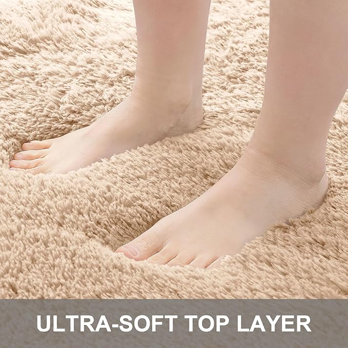 OLANLY 2x6 Machine Washable Runner Rugs for Hallway, Soft Fluffy Shaggy Bedside Rugs for Bedroom, Living Room, Indoor Floor Carpet for Kids Girls and Boys, Nursery Rooms, Home Decor Aesthetic, Beige