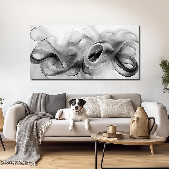 JuhaiArt Abstract Wall Art Black Picture Art Black Wall Decor White Wall Art Canvas for Living Room Bedroom Home Office Prints Artwork 24" x 48"