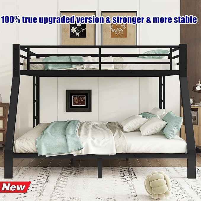 Upgraded & Stronger Heavy Duty Metal Queen Over King Bunk Bed for Adults & Teens, Thickened More Stable Safer Bunkbeds (Greater Weight Capacity) (Queen Over King)