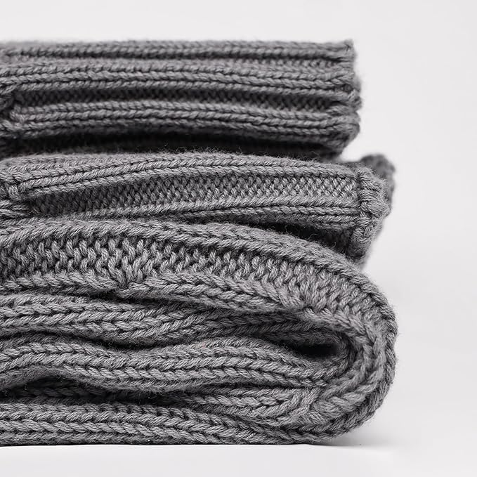 100% Cotton Cable-Knit Throw Blanket: 60" x 70", Ultra Soft, Breathable, All-Season Comfort & Versatility, Ideal for Couch, Bed, Travel and Gifting (Grey)