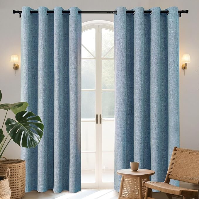 Joydeco Blackout Curtains 108 Inches Long 2 Panels Burg, Room Darkening Curtains for Bedroom, 100% Black Out Textured Thermal Drapes Privacy Protection 2 Panels Set(W52 x L108 Inch, Sky Blue)