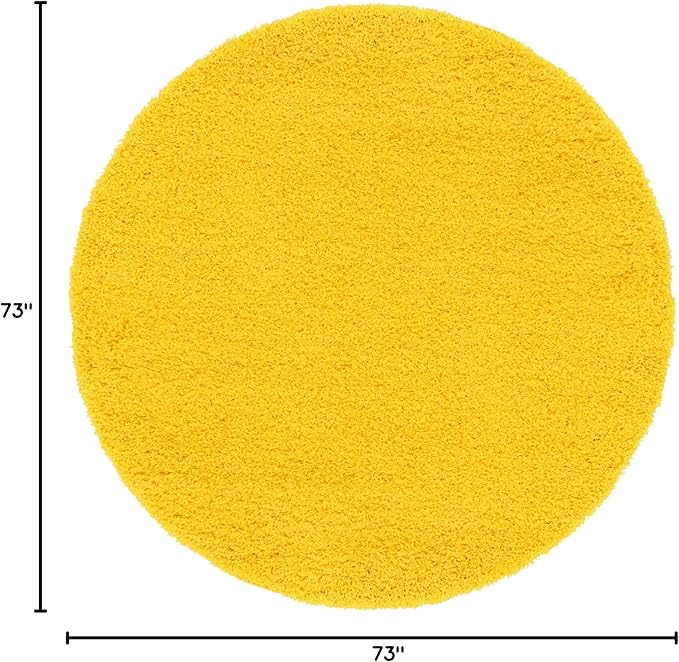 Unique Loom Solid Shag Collection Area Rug (6' 1" Round, Tuscan Sun Yellow)
