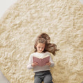 OLANLY Cream Round Rugs for Bedroom - Machine Washable, 7 ft Circle Area Rugs for Living Room, Soft and Fluffy Shaggy Carpet for Teen Girl and Boys, Nursery Rooms, Dorms, Home Decor Aesthetic