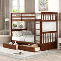 Merax Wood Bunk Bed with Drawers, Twin Over Twin Size Convertible Bunk Bed with Ladders and Two Storage Drawers,Solid Wood Detachable Bed Frame with Ladders, Walnut