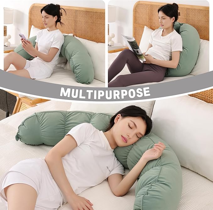 Peallow(Pat. Pend) – Long Round Body Pillow for Adults, Bolster Pillow for Sleeping, Soft and Supportive Pillow for Sleeping & Lumbar Support(Willow Green,59")