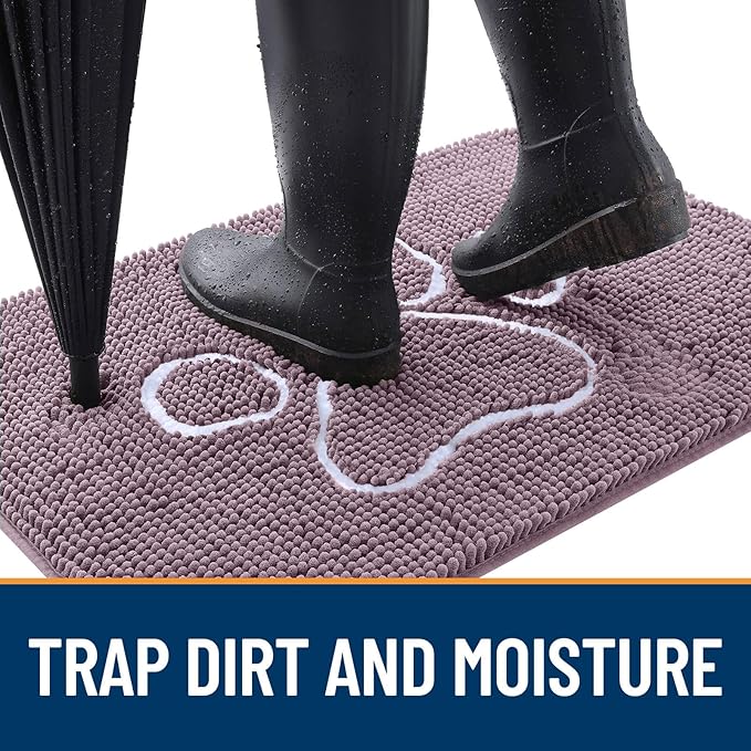 OLANLY Dog Door Mat for Muddy Paws 40x32, Paw Print Design, Absorbs Moisture and Dirt, Absorbent Non-Slip Washable Doormat, Quick Dry Chenille Mud Mat, Entry Indoor Entryway Carpet, Deep Plum
