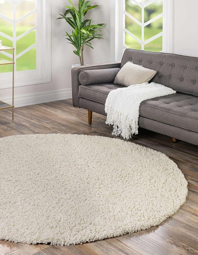 Unique Loom Solid Shag Collection Area Rug (4' 1" Round, Pure Ivory)