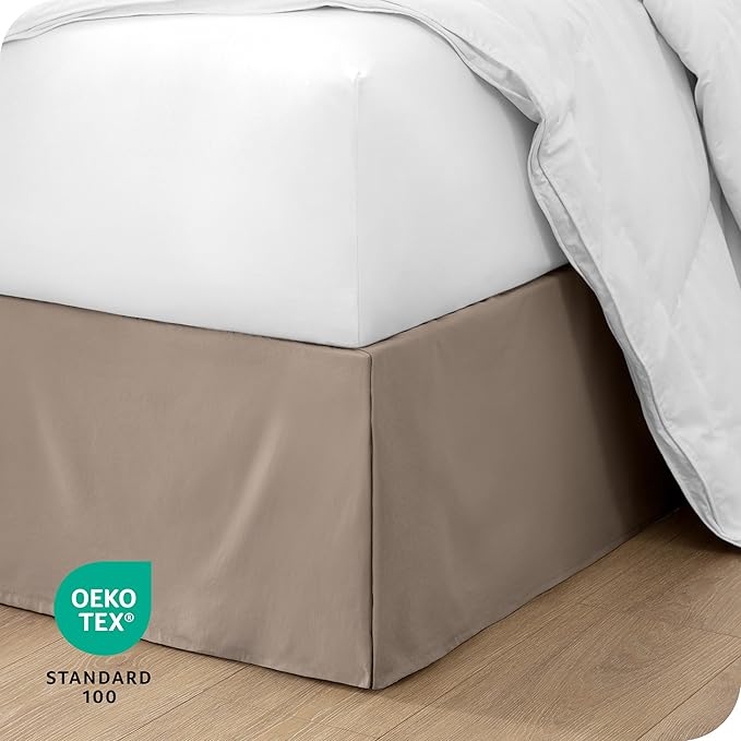 Bare Home Queen Bed Skirt - 15-Inch Tailored Drop Easy Fit - Bed Skirt for Beds - Center & Corner Pleats (Queen, Taupe)