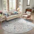 jinchan Round Rug 8ft Area Rug Vintage Floor Mat Kitchen Indoor Ultra-Thin Soft Floral Print Washable Circle 8' Accent for Farmhouse Non Slip Dining Room Living Room Bedroom Office Blue