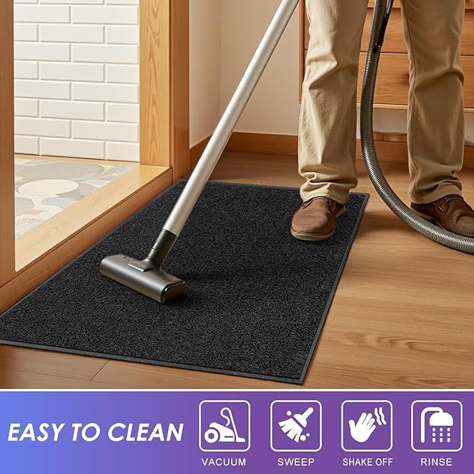 Kuyal Door Mat, 2'x4' Indoor Outdoor Entrance Mat to Trap Dirt and Moisture, Non Slip Waterproof Outdoor Mats, Commercial Floor Inside Outside Entrance, Heavy Duty Durable Welcome Mats, Black