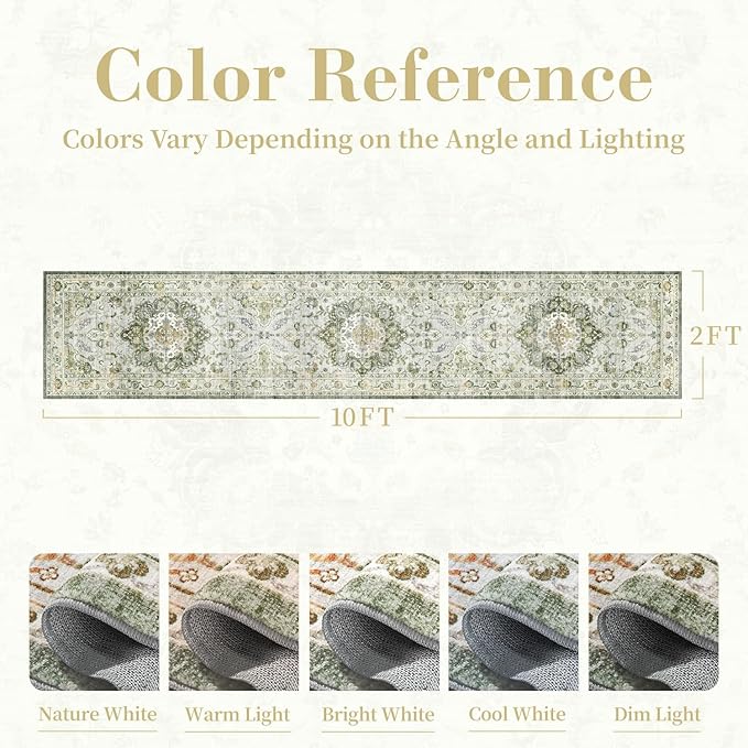 PADOOR 2X10 Runner Rug,Runners for Hallways,Soft Green Washable Bedside Rugs for Bedroom,Non Slip Long Rug for Hallways Entryway Laundry Room Stair Kitchen Bathroom