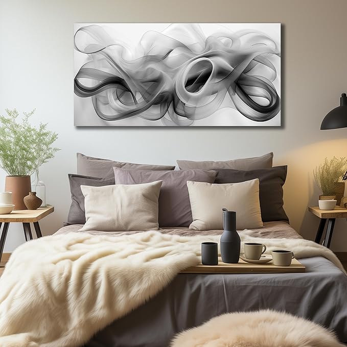 JuhaiArt Abstract Wall Art Black Picture Art Black Wall Decor White Wall Art Canvas for Living Room Bedroom Home Office Prints Artwork 24" x 48"