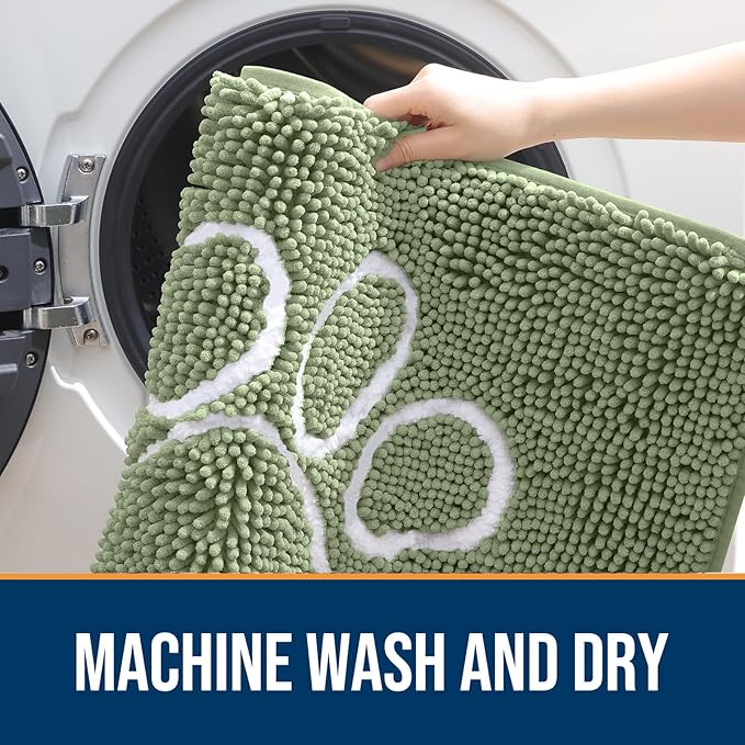 OLANLY Dog Door Mat for Muddy Paws 30x20, Paw Print Design, Absorbs Moisture and Dirt, Non-Slip Washable Doormat, Quick Dry Chenille Mud Mat for Dogs, Entry Indoor Entryway Carpet, Sage Green
