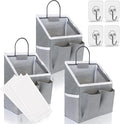 Kanrichu 3pcs Small Wall Hanging Organizer Bag, Linen Fabric Door Hanging Storage Basket with Pockets, Waterproof Bin for Kitchen, Bedroom, Office, RV Camper (Gray)