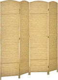 HOMCOM 4 Panel Room Divider, 6' Tall Folding Privacy Screen, Hand-Woven Freestanding Wood Partition for Home Office, Bedroom, Nature Wood