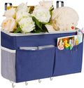 Bedside Storage Organizer 5 Pockets with 4 Hooks Hanging Storage Bag for Headboards/Bunk Bed (Dark Blue)