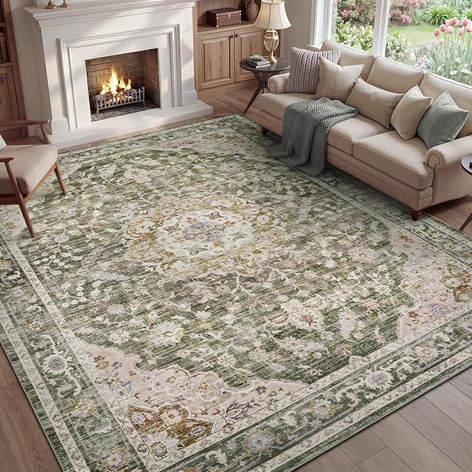 PADOOR 6X9 Area Rug,Rugs for Living Room,Soft Olive Rugs for Bedroom,Machine Washable Rug Non Slip Carpet for Dining Room Living Room Bedside Office