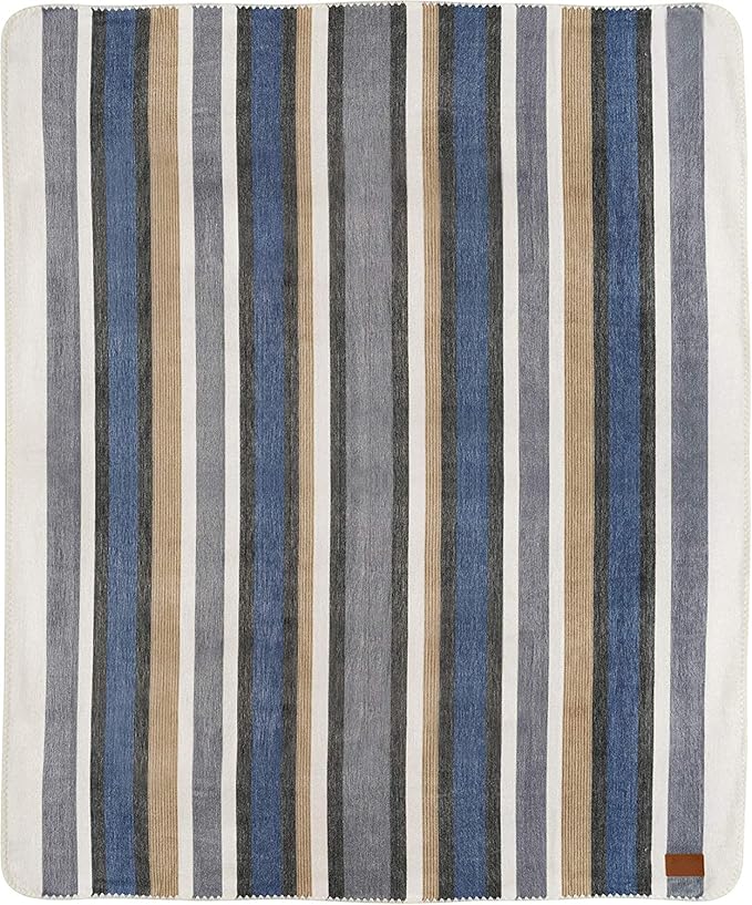 QISU Alpaca Wool Blanket Throw | Large, Beautiful, Warm, Stripe | 85 x 65 inches | Ultra-Soft, Hypoallergenic and Breathable | Non-Itchy or Scratchy Fabric (Brown Blue Grey White)
