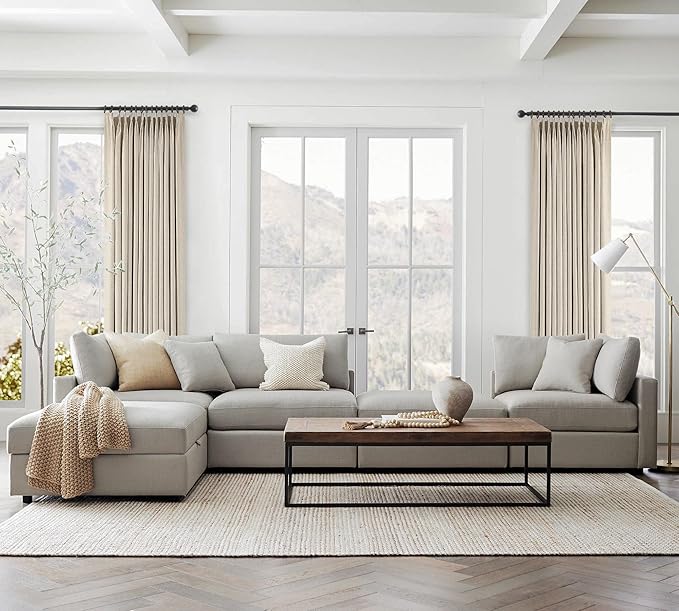 Topfinel Extral Wide Curtains, Cream Pinch Pleated 100% Blackout Linen Luxury Drapery with Hooks for Patio Sliding Door Large Window Living Room Track System, 72" Wx102 L 1 Panel