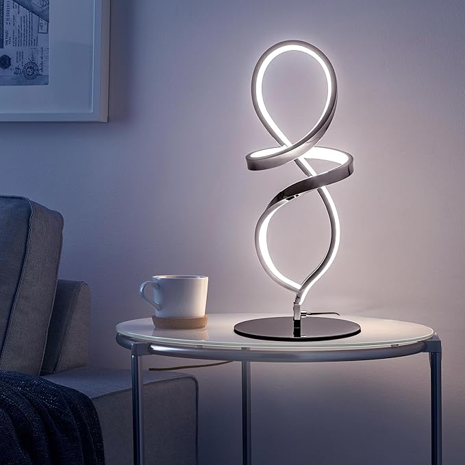 Mayful Modern Lamp with LED Spiral Design, Bedside Lamp with Stepless Dimming Switch, Contemporary Nightstand & Chrome Table Lamp for Bedroom, Living Room, Home Office, 12W 3200K Warm White,2 Pack