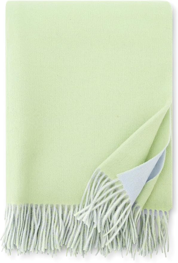 Alashan Cashmere Blend Double Faced Throw-Super Soft and Luxe Fabric- Perfect for Cozy Nights! 95% Merino Wool/5% Cashmere, 50" x 70", Great Gift Item. (Sea Glass & Blue Haze)