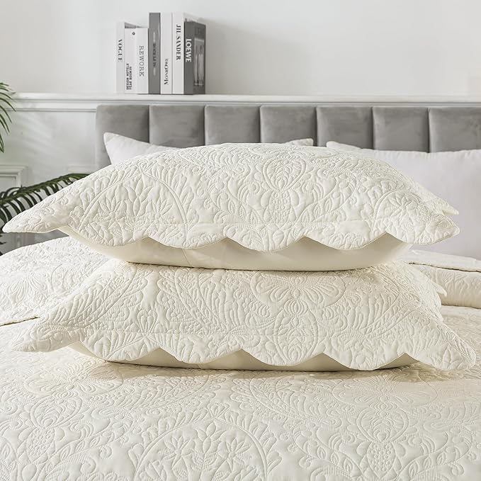 HoneiLife Quilt Sets King Size - Microfiber Bedspreads for King Bed, 3-Piece Lightweight Coverlets, Retro Bedlinen Sets, King Quilt Bedding Set All Season Use-Beige