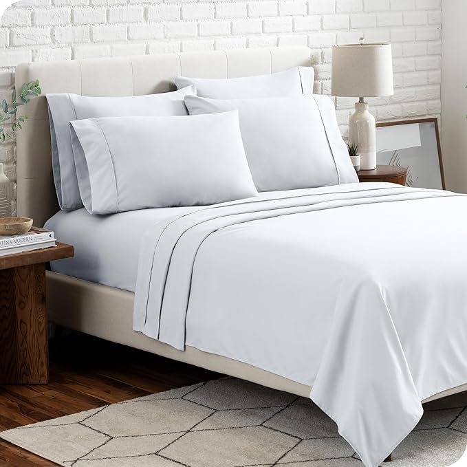 Bare Home Hotel Luxury Twin Sheet Set, Extra Soft - 4 Piece Set - Deep Pockets - Easy Fit - Cooling & Breathable - Wrinkle, Fade, Stain Resistant - Includes 2 Pillowcases (Twin, White)