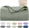 Cloud Scape Linen 100% Cotton Blanket 92x92 Olive Green - Cozy Herringbone Weave, Fits Up to for Full Size Beds, Breathable Softness, All-Season Warmth, Winter Blanket, for Women