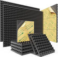 Sonicism Acoustic Panels Self-Adhesive Pyramid 48 Pack,12" X 12" X 1" Sound Proof Foam Panels for Walls Fast Expand,35kg/m³ High Density Soundproof Wall Panels,Sound Absorption and Decoration(Black)