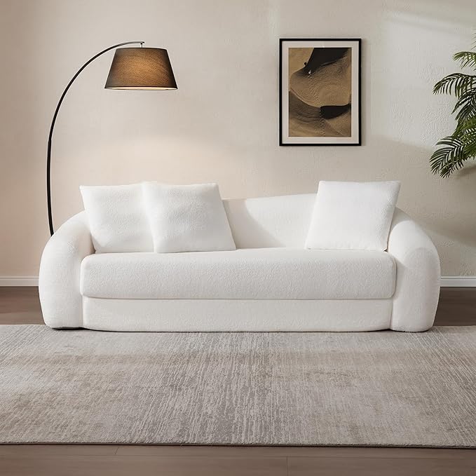 SICOTAS Curved Sofa Couch Bed for Living Room Convertible Futon Cloud Boneless Sleeper Chair Pull Out Floor Couch with Deep Seat Sofa Set Foam No Assembly Required for Bedroom Apartment Office, White